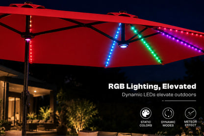 Double-Sided Patio Umbrella with Base & RGB LED Lights