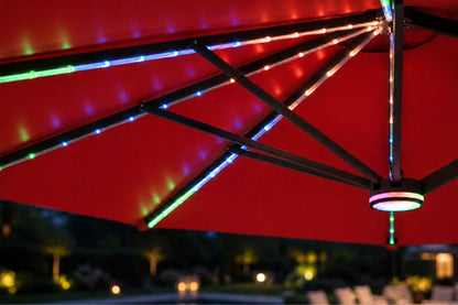Double-Sided Patio Umbrella with Base & RGB LED Lights