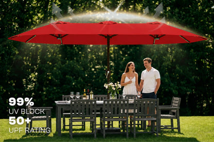 Double-Sided Patio Umbrella with Base & RGB LED Lights