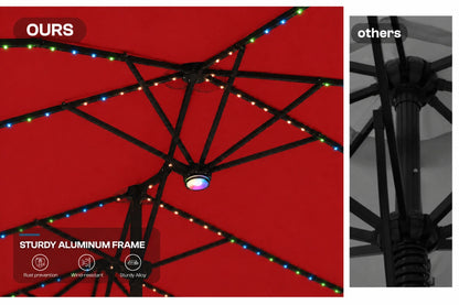 Double-Sided Patio Umbrella with Base & RGB LED Lights