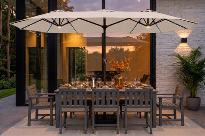 Double-Sided Patio Umbrella with Base & RGB LED Lights