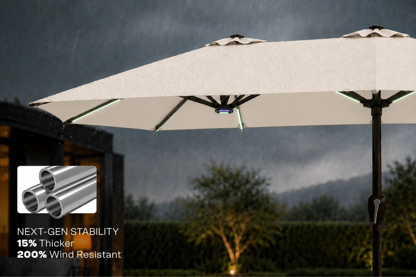 Double-Sided Patio Umbrella with Base & RGB LED Lights