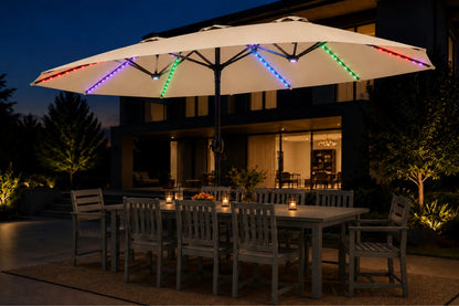 Double-Sided Patio Umbrella with Base & RGB LED Lights