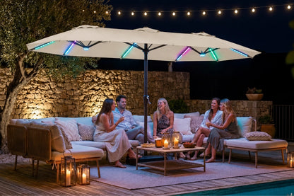 Double-Sided Patio Umbrella with Base & RGB LED Lights