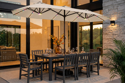 Double-Sided Patio Umbrella with Base & RGB LED Lights