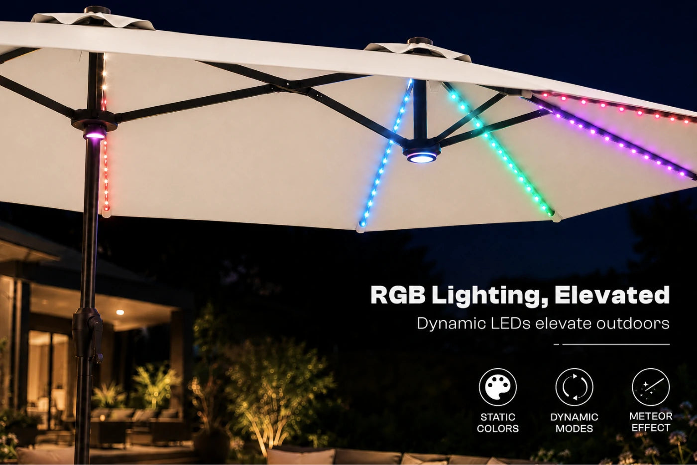 Double-Sided Patio Umbrella with Base & RGB LED Lights