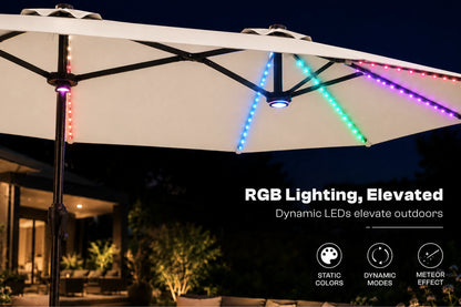 Double-Sided Patio Umbrella with Base & RGB LED Lights