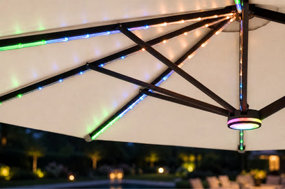 Double-Sided Patio Umbrella with Base & RGB LED Lights