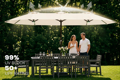 Double-Sided Patio Umbrella with Base & RGB LED Lights