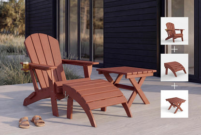 HDPE Adirondack chair with ottoman and small table on a patio