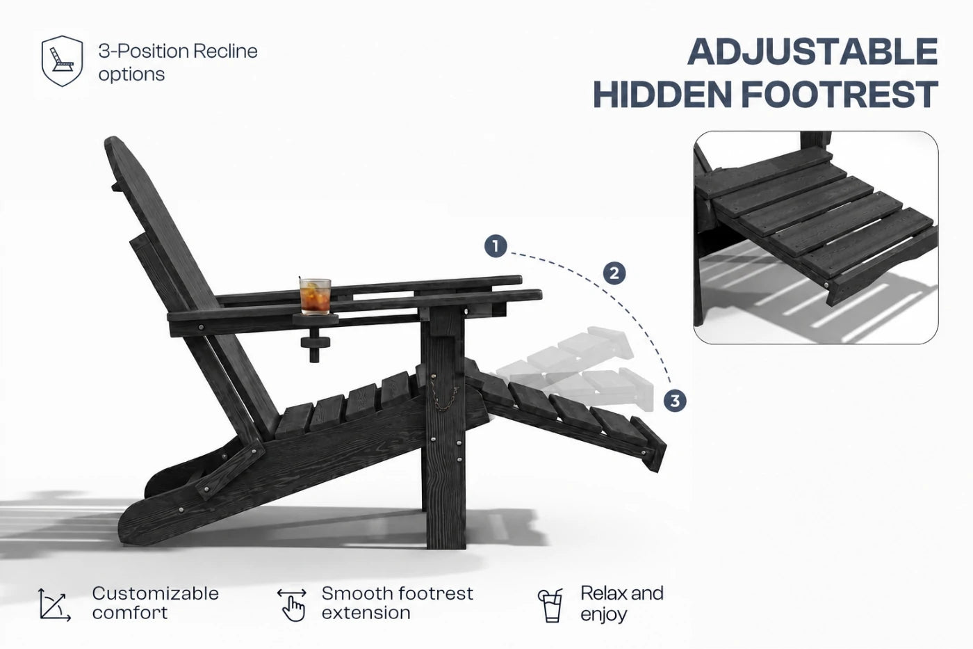 HDPE Reclining Adirondack Chair with Footrest