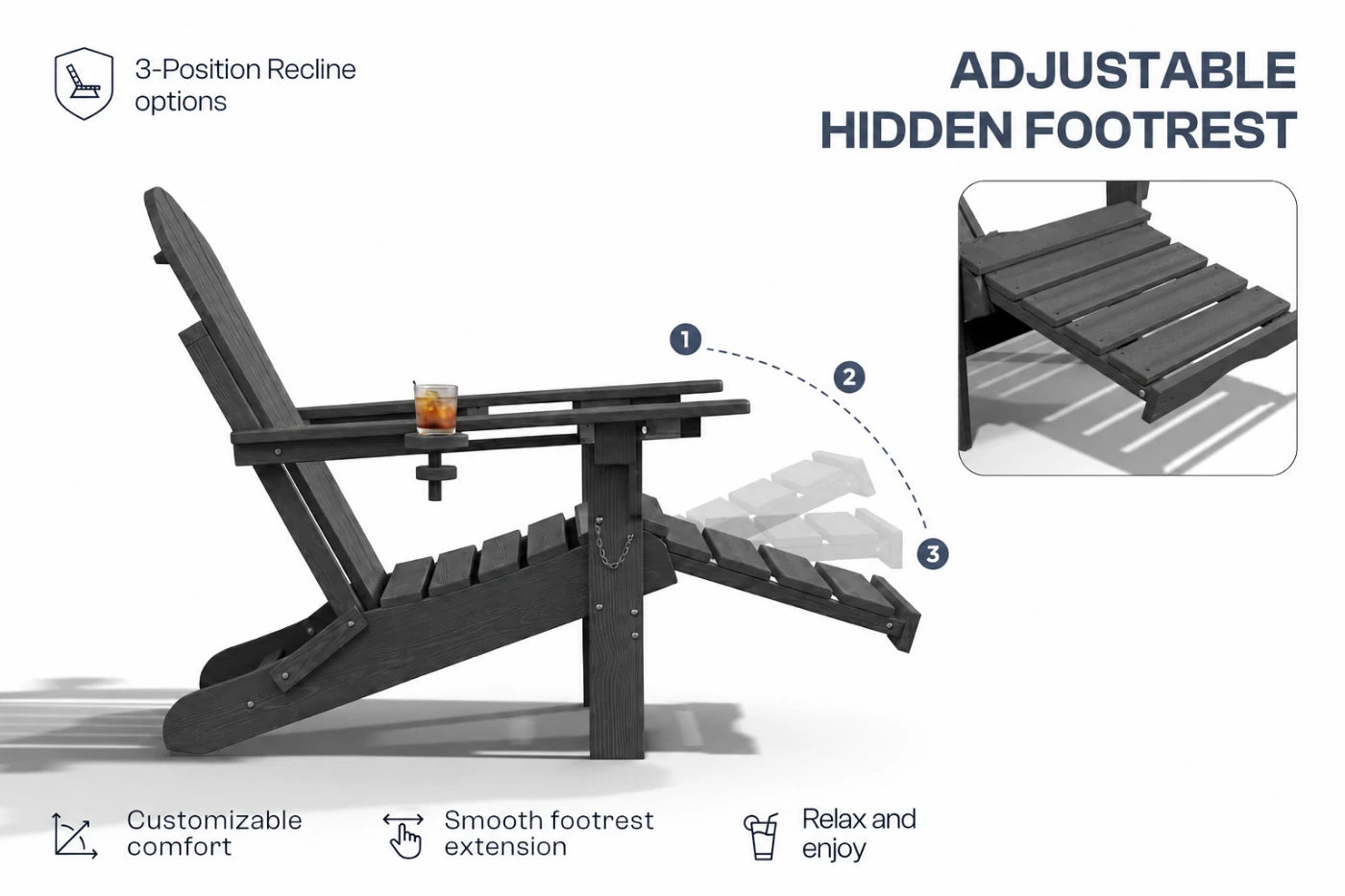 HDPE Reclining Adirondack Chair with Footrest