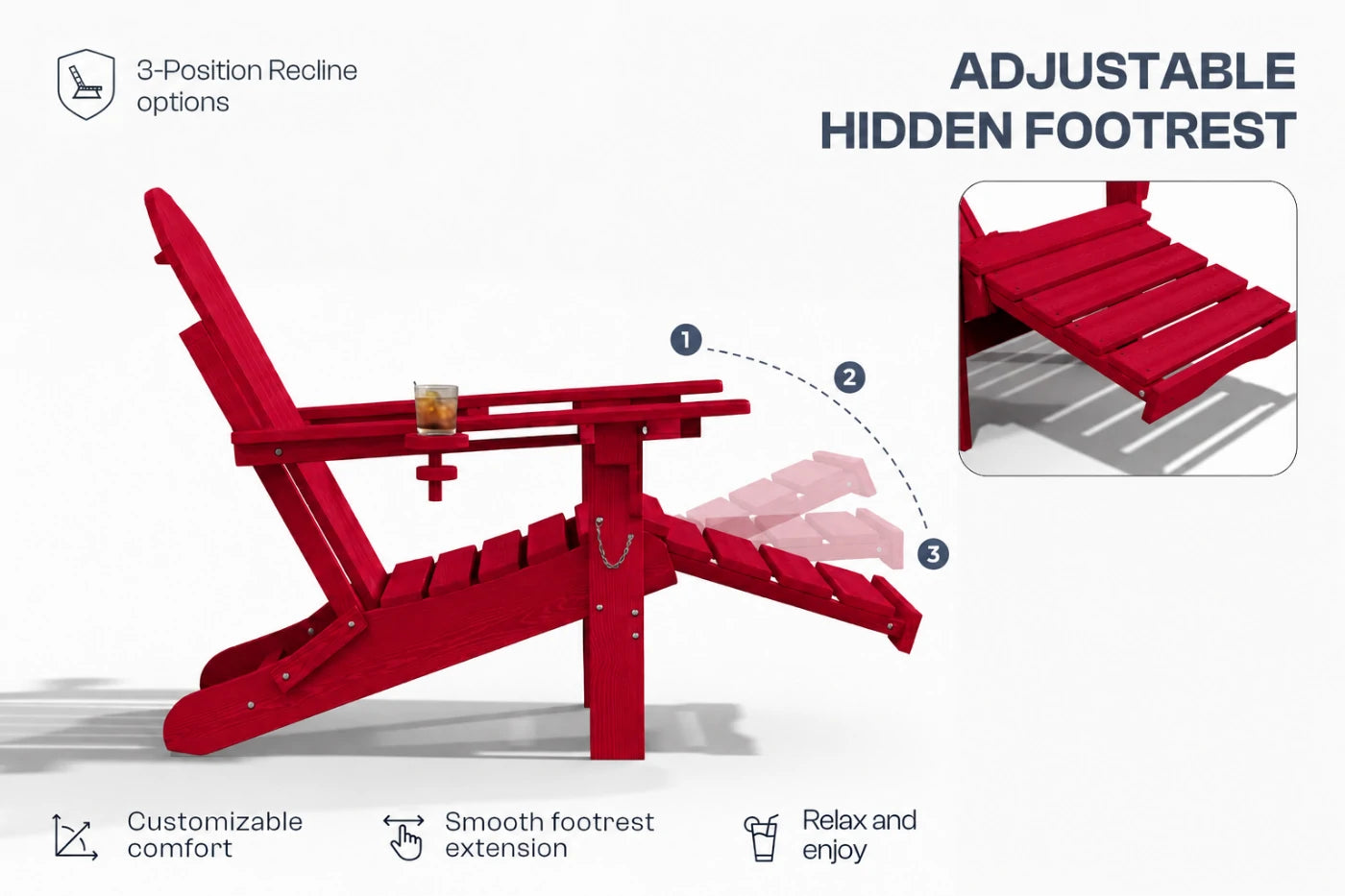 HDPE Reclining Adirondack Chair with Footrest