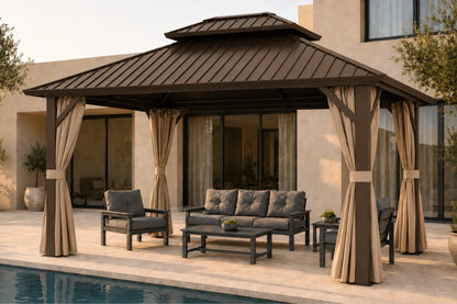 Luxor™ Hardtop Gazebo with Netting and Curtains