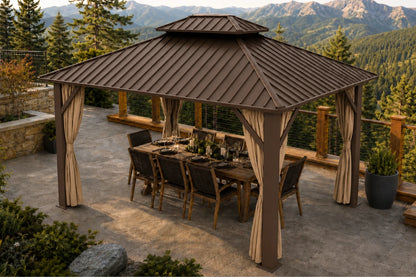 Luxor™ Hardtop Gazebo with Netting and Curtains