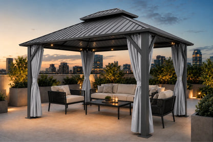 Luxor™ Hardtop Gazebo with Netting and Curtains