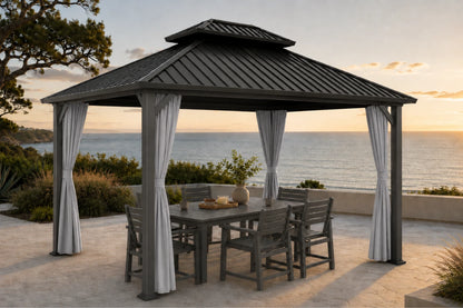 Luxor™ Hardtop Gazebo with Netting and Curtains