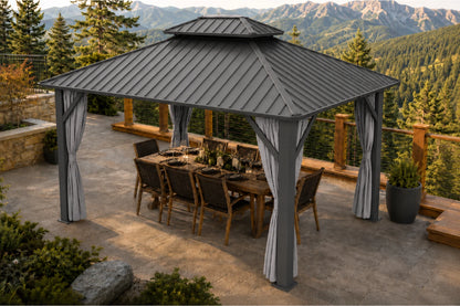 Luxor™ Hardtop Gazebo with Netting and Curtains