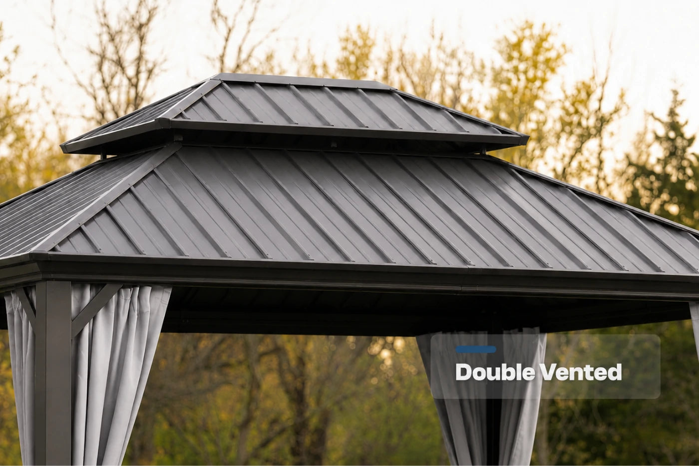 Luxor™ Hardtop Gazebo with Netting and Curtains