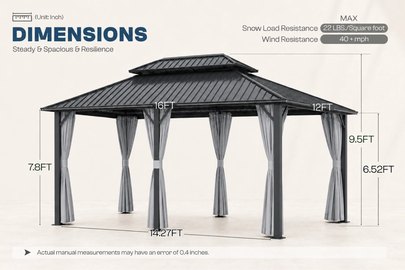 Luxor™ Hardtop Gazebo with Netting and Curtains