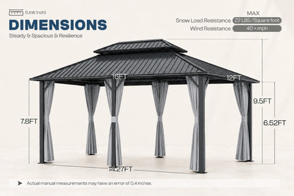 Luxor™ Hardtop Gazebo with Netting and Curtains