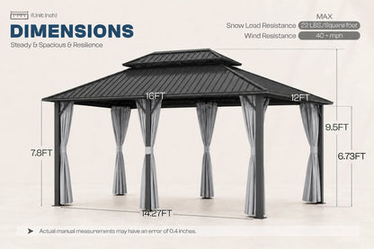 Luxor™ Hardtop Gazebo with Netting and Curtains