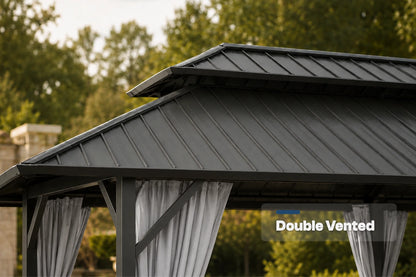 Luxor™ Hardtop Gazebo with Netting and Curtains