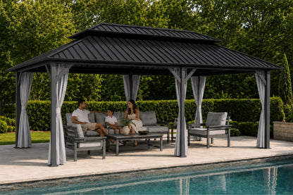 Luxor™ Hardtop Gazebo with Netting and Curtains