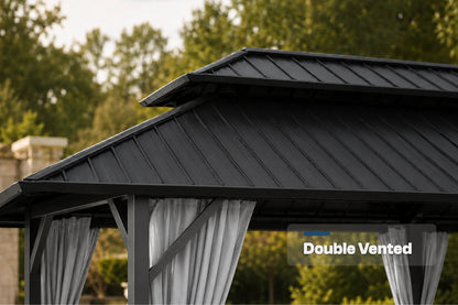 Luxor™ Hardtop Gazebo with Netting and Curtains