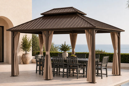 Luxor™ Hardtop Gazebo with Netting and Curtains