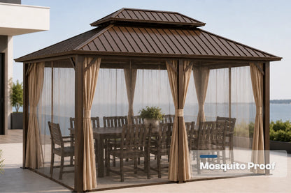 Luxor™ Hardtop Gazebo with Netting and Curtains