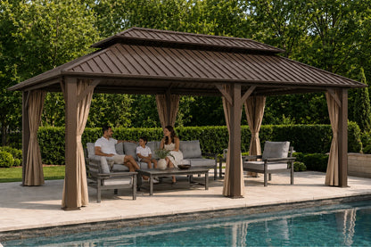 Luxor™ Hardtop Gazebo with Netting and Curtains