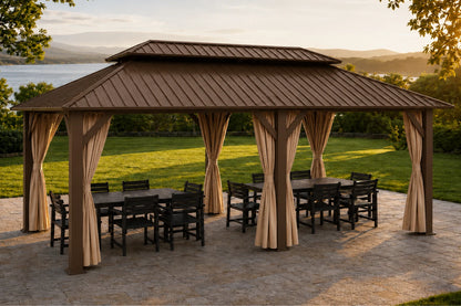 Luxor™ Hardtop Gazebo with Netting and Curtains