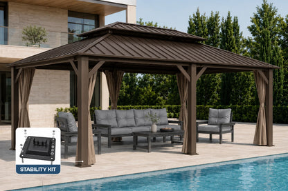 Luxor™ Hardtop Gazebo with Netting and Curtains