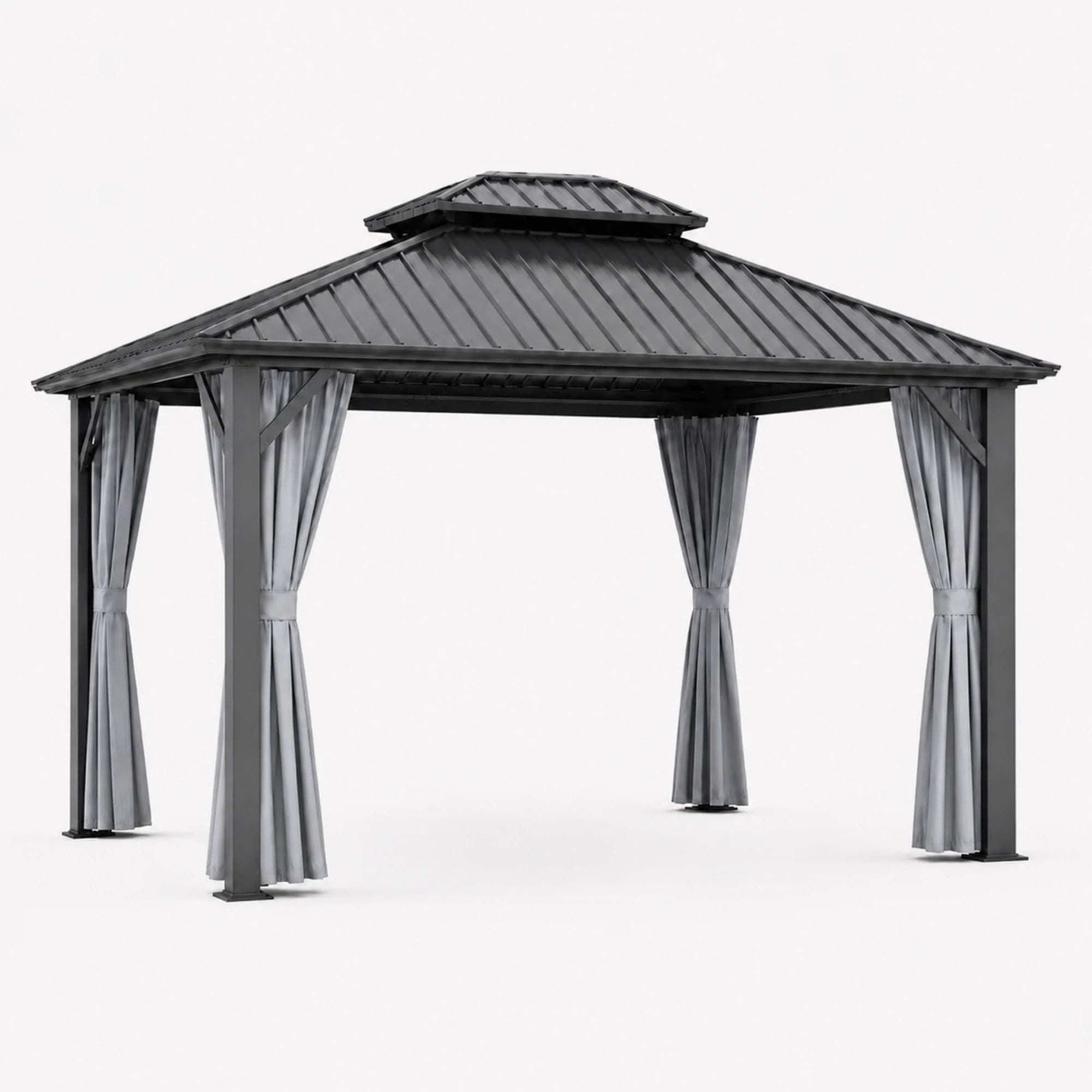 Luxor™ Hardtop Gazebo with Netting and Curtains