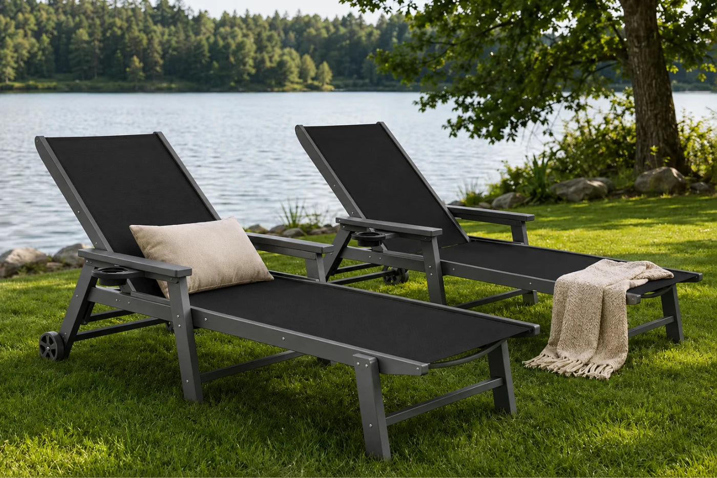 HDPE Outdoor Chaise Lounge with Textilene Fabric