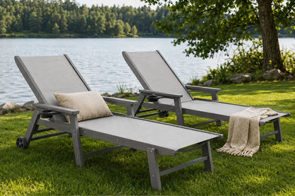HDPE Outdoor Chaise Lounge with Textilene Fabric