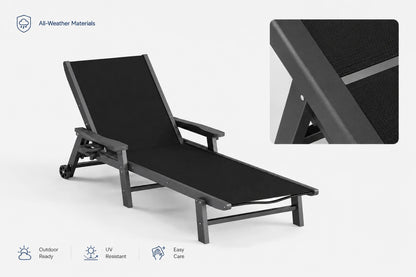 Black HDPE Outdoor Chaise Lounge with all-weather materials, UV resistant