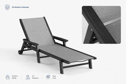 Dark gray HDPE Outdoor Chaise Lounge with all-weather materials, UV resistant