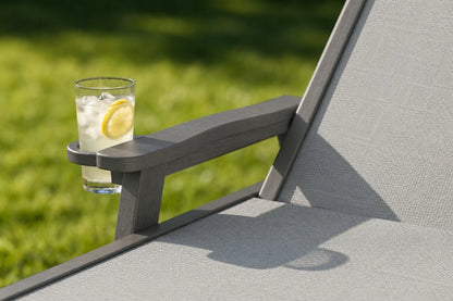 Gray HDPE Outdoor Chaise Lounge with Textilene Fabric keeps drinks close