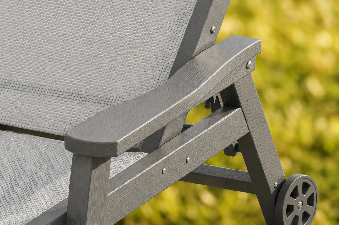 Gray HDPE Outdoor Chaise Lounge with Textilene Fabric, featuring exquisite workmanship.