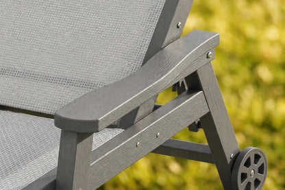 Gray HDPE Outdoor Chaise Lounge with Textilene Fabric, featuring exquisite workmanship.