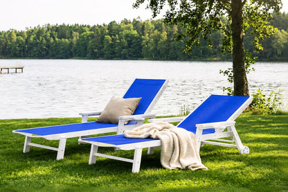 Indigo blue HDPE Outdoor Chaise Lounge with Textilene Fabric by the lake