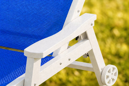 Indigo blue HDPE Outdoor Chaise Lounge with Textilene Fabric, featuring exquisite workmanship.