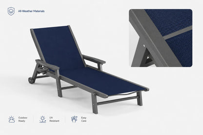 Navy blue HDPE Outdoor Chaise Lounge with all-weather materials, UV resistant