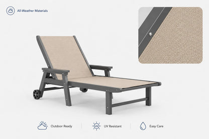 Sand khaki HDPE Outdoor Chaise Lounge with all-weather materials，outdoor ready