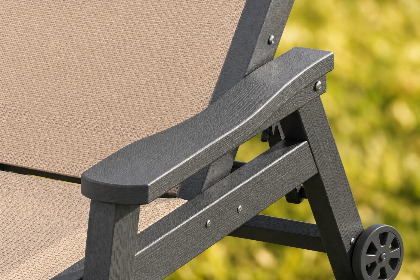 Sand khaki HDPE Outdoor Chaise Lounge with Textilene Fabric, featuring exquisite workmanship.