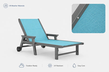 Sky blue HDPE Outdoor Chaise Lounge with all-weather materials ，outdoor ready
