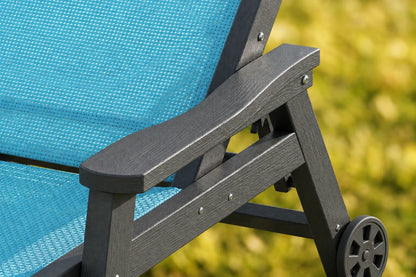 Sky blue HDPE Outdoor Chaise Lounge with Textilene Fabric, featuring exquisite workmanship.