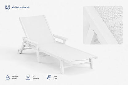 White HDPE Outdoor Chaise Lounge with all-weather materials, UV resistant